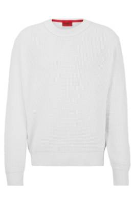 Hugo Relaxed-fit Sweater With Knitted Structure And Crew Neckline In White