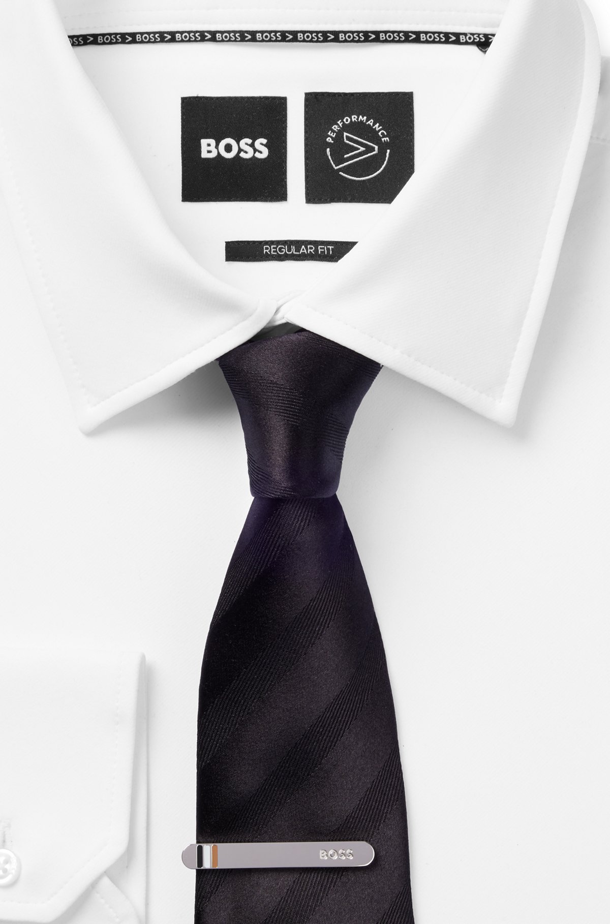 Tie clip with signature stripe and logo, Silver