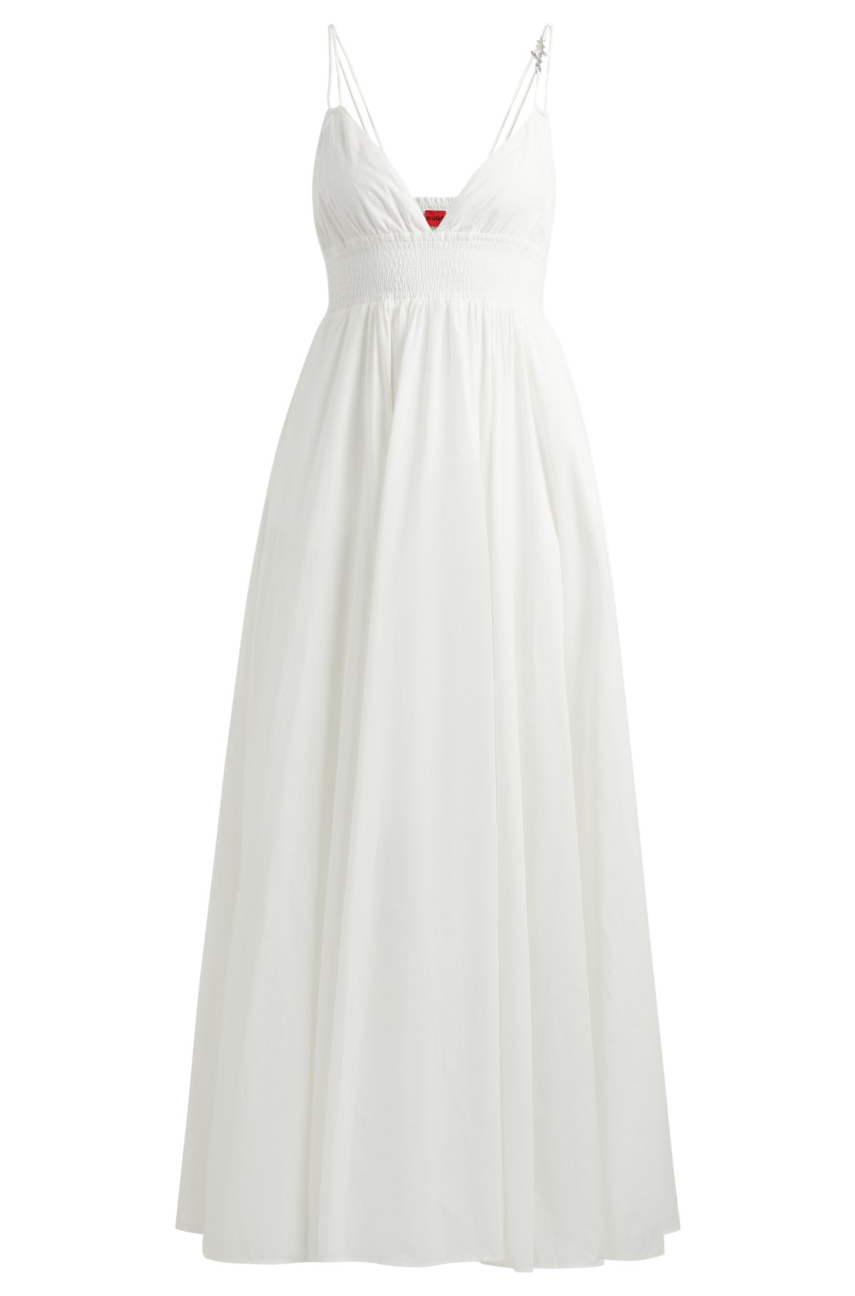 Cotton-voile maxi dress with smocking and double straps, White