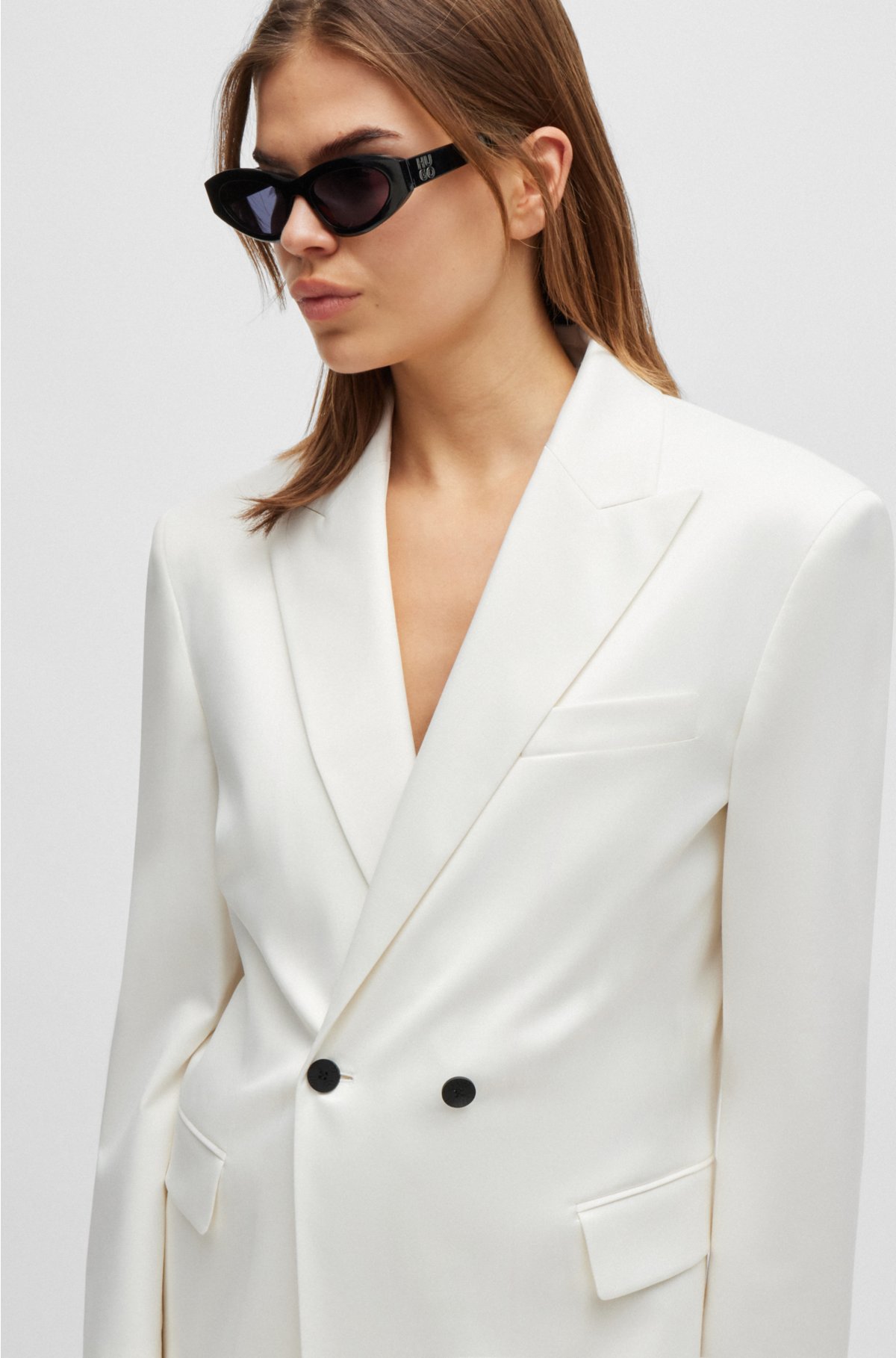 Longline regular-fit jacket with double-breasted closure, Natural