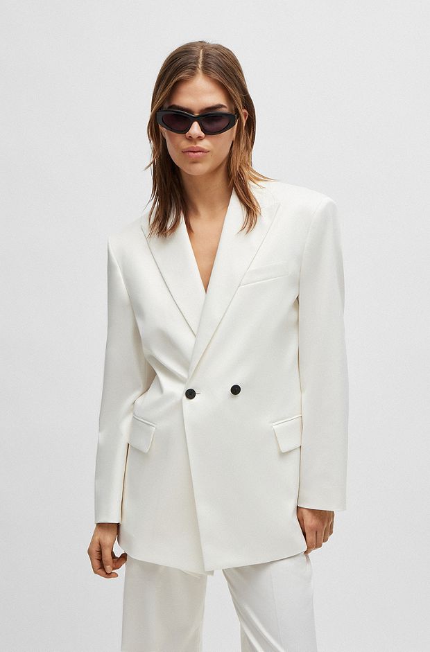 Longline regular-fit jacket with double-breasted closure, White