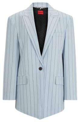 Hugo Oversized-fit Jacket In Pinstriped Stretch Fabric In Blue