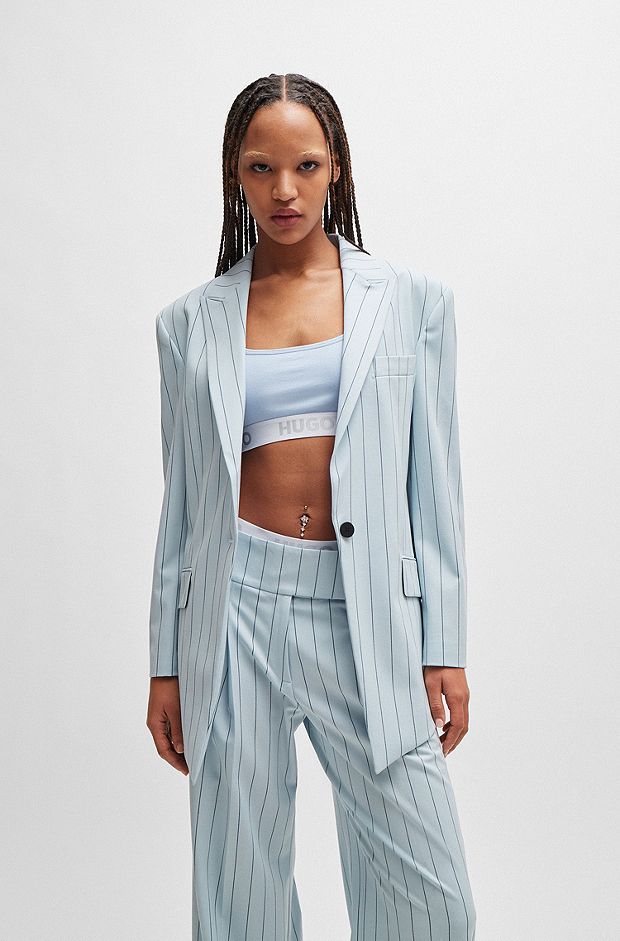 Oversized-fit jacket in pinstriped stretch fabric, Light Blue