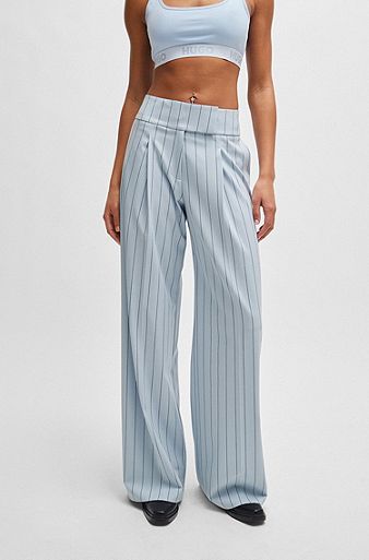 Extra-long-length trousers in pinstripe stretch fabric, Blue Patterned