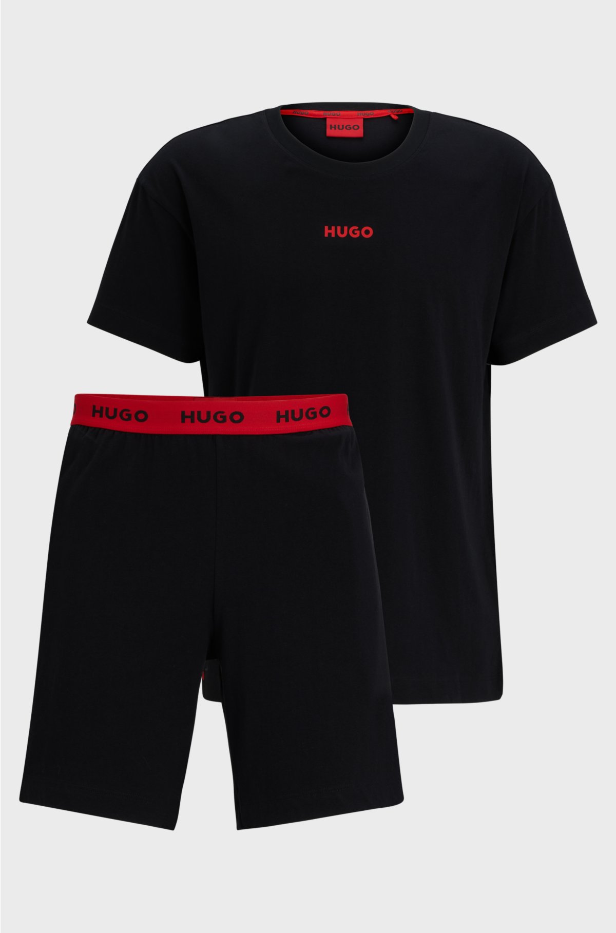 Relaxed-fit pyjamas in stretch cotton with logo details, Black