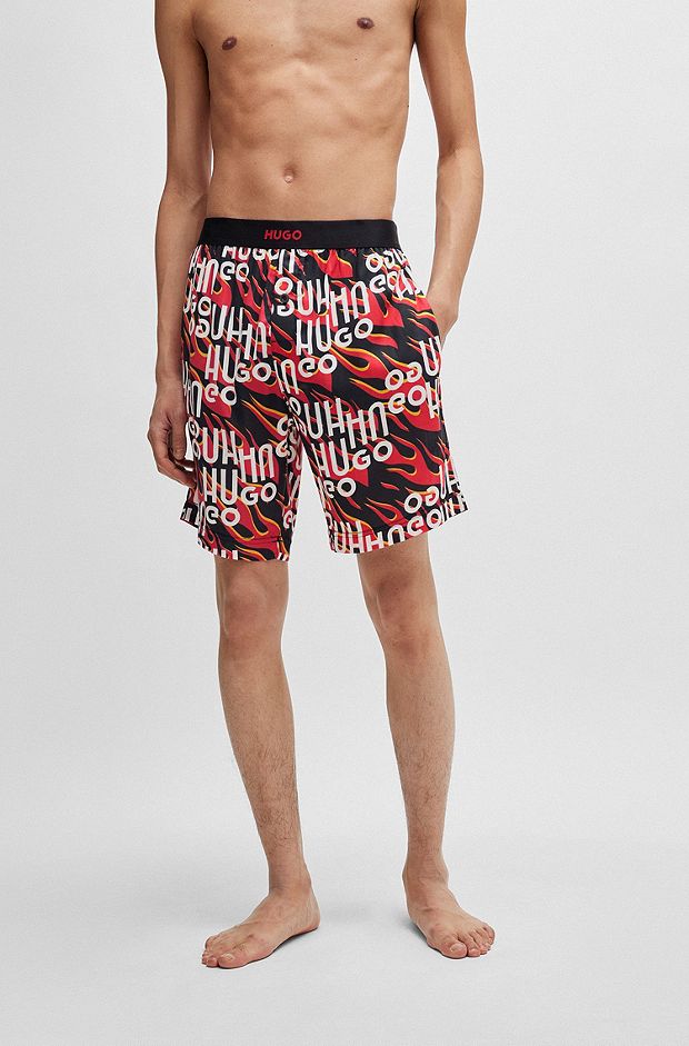 Pyjama shorts in cotton with all-over logo print, Red