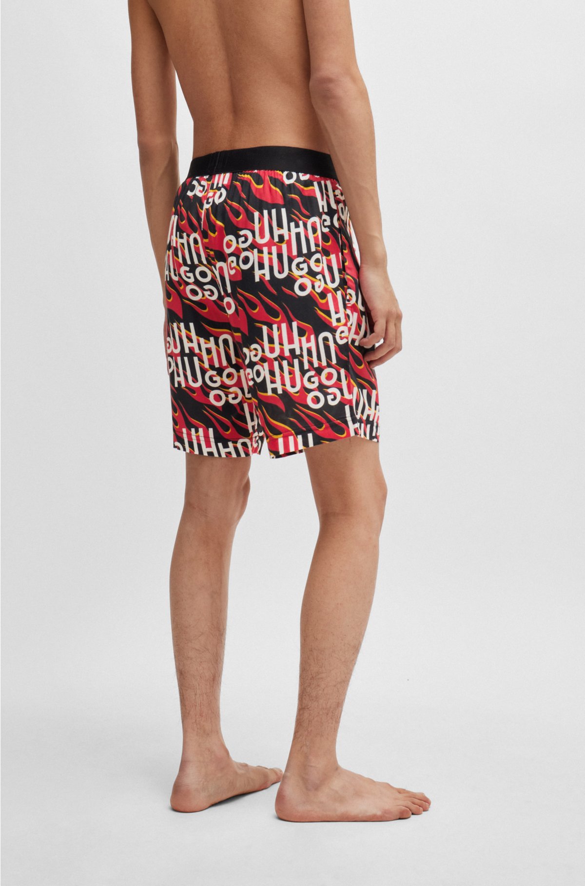 Pyjama shorts in cotton with all-over logo print, Red