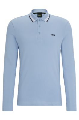 BOSS Long sleeved cotton piqu polo shirt with contrast logo