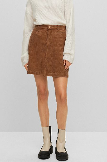 A-line skirt in stretch-cotton corduroy, Brown