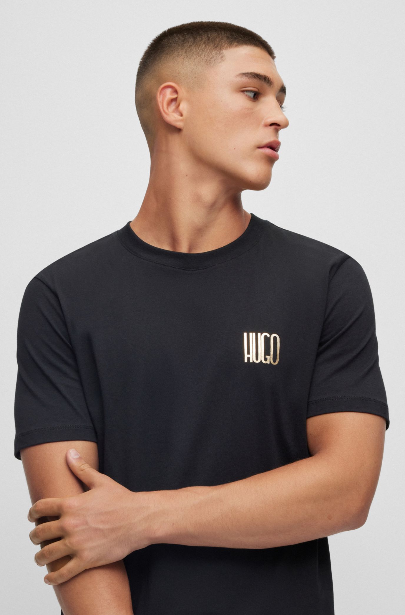 HUGO - Cotton T-shirt with new-season chest logo
