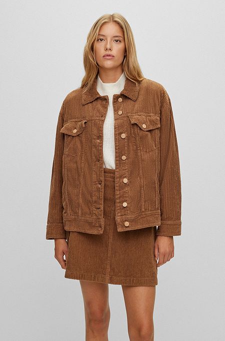 Relaxed-fit jacket in stretch-cotton corduroy, Brown