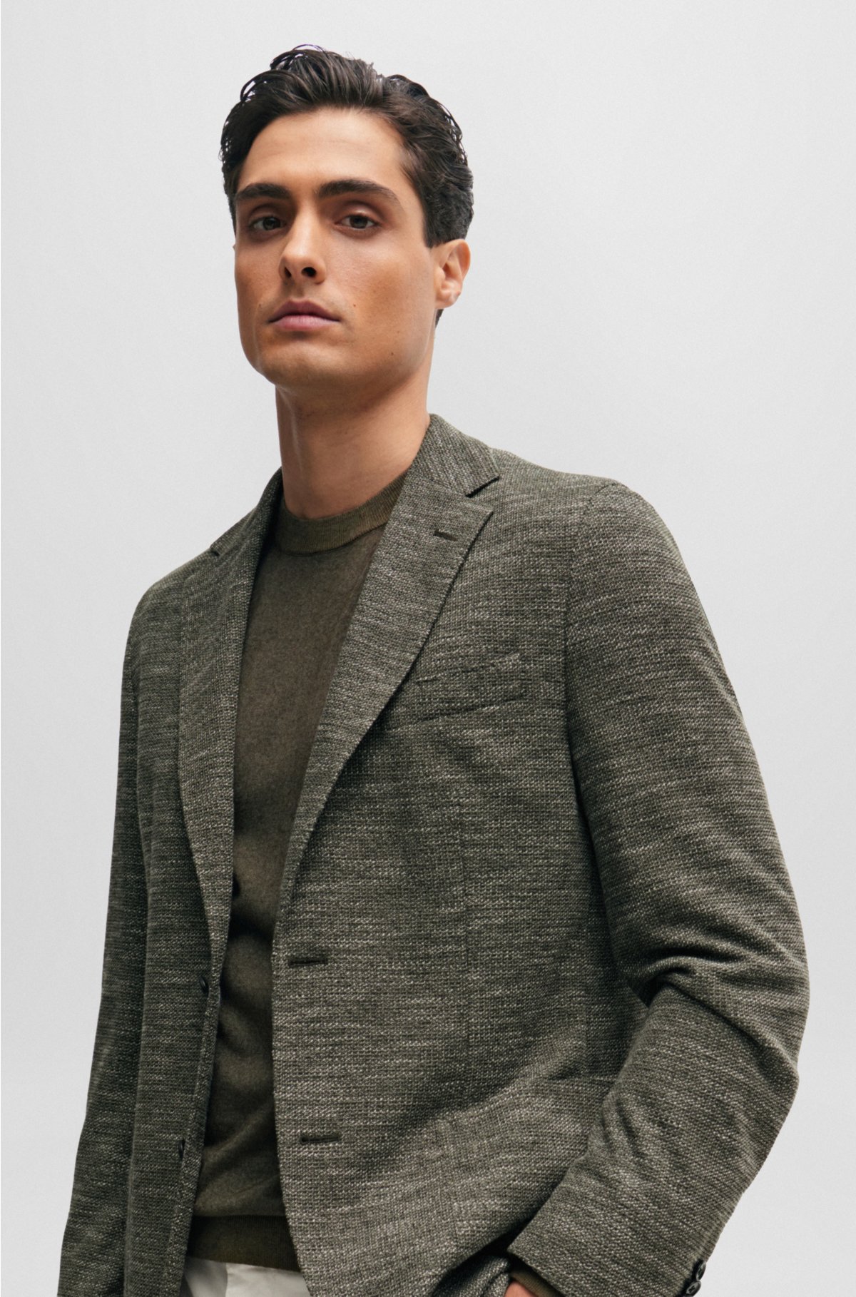 Regular-fit jacket in micro-patterned stretch jersey, Dark Green