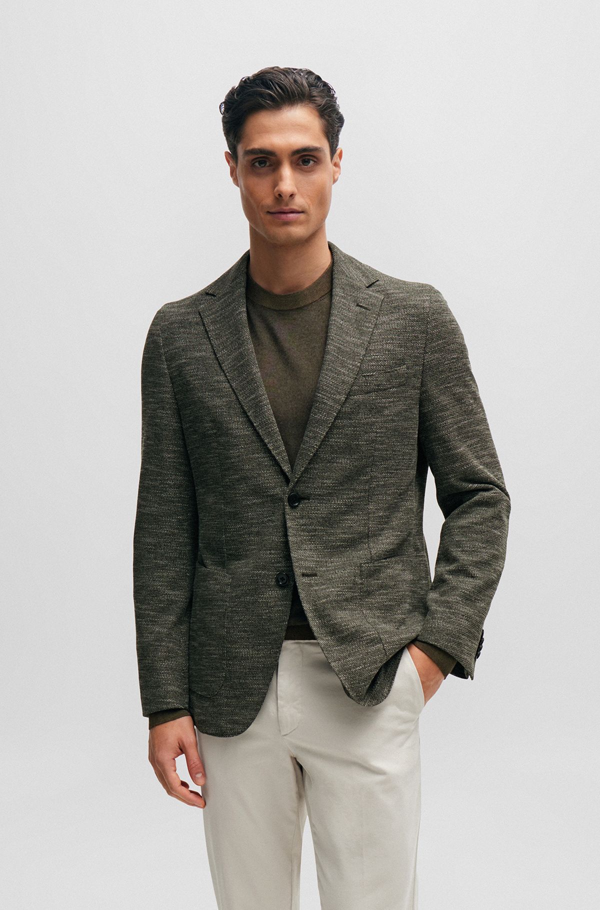 Regular-fit jacket in micro-patterned stretch jersey, Dark Green