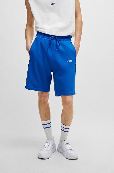 Cotton-terry colour-blocked shorts with contrast panels, Blue