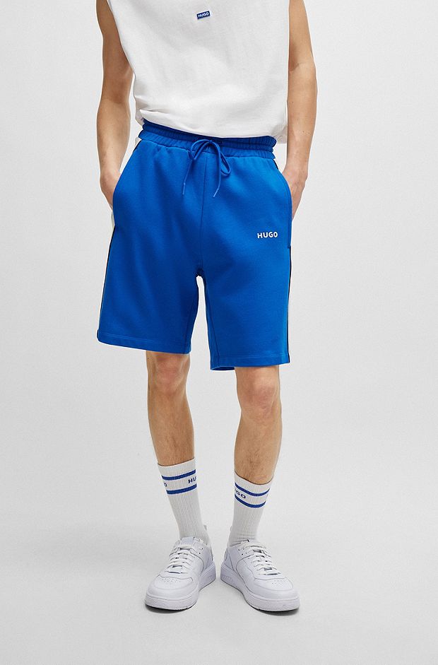 Shorts i bomuldsfrotté med colour blocking og kontrastpaneler, Blå