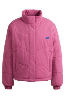 Water-repellent padded jacket with blue logo label, Pink
