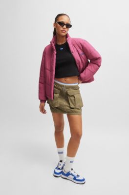 Water-repellent padded jacket with blue logo label, Pink