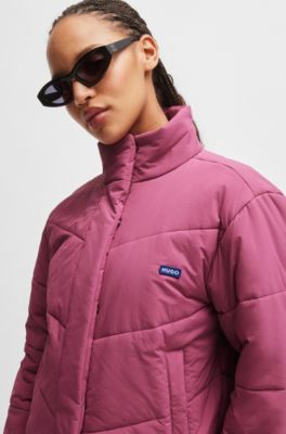 Water-repellent padded jacket with blue logo label, Pink