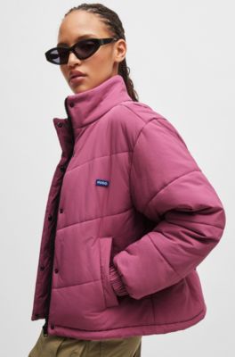 Water-repellent padded jacket with blue logo label, Pink
