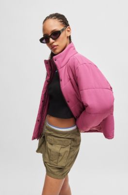 Water-repellent padded jacket with blue logo label, Pink