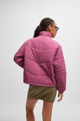 Water-repellent padded jacket with blue logo label, Pink