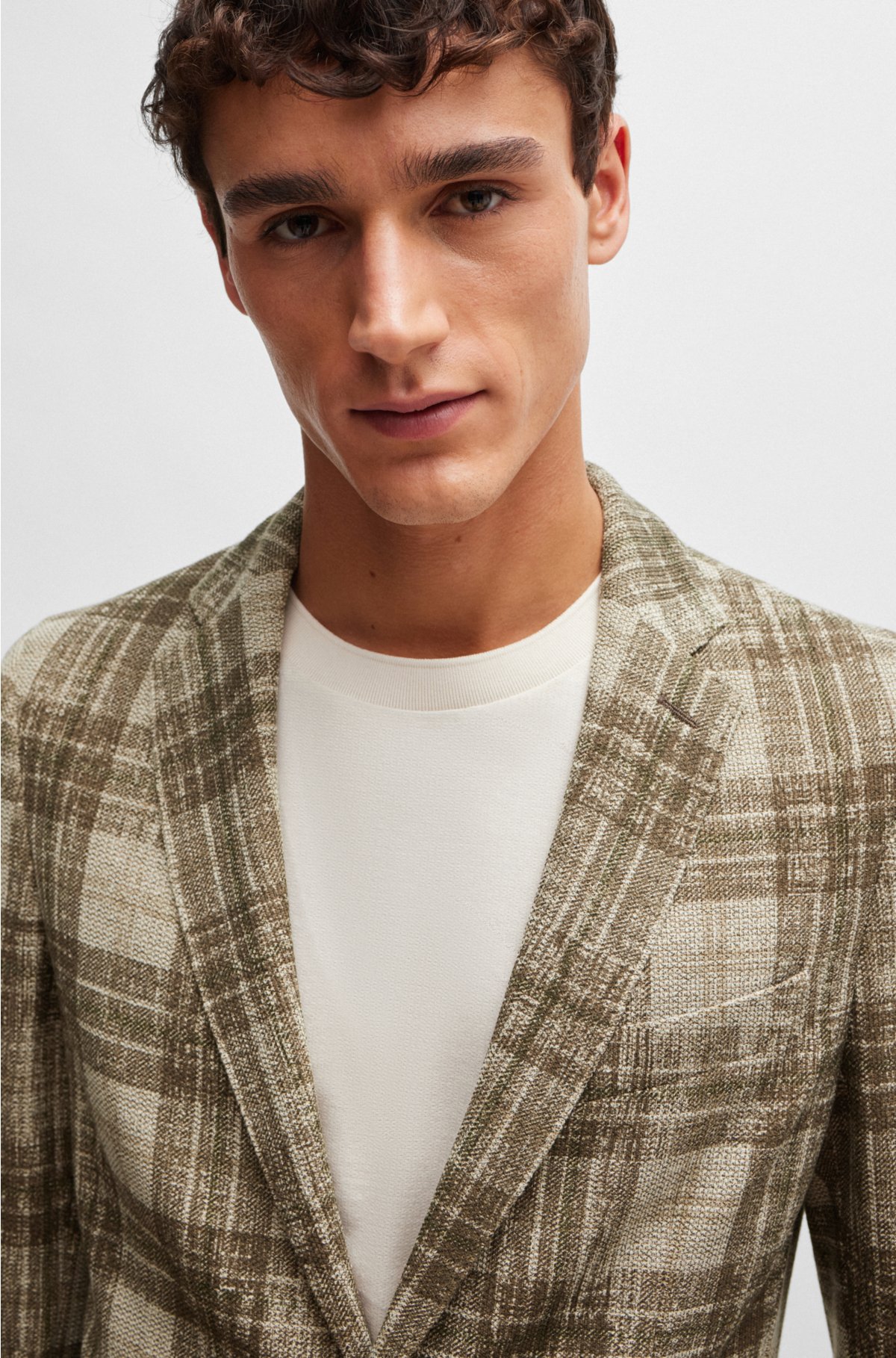 Slim-fit jacket in checked stretch jersey, Brown