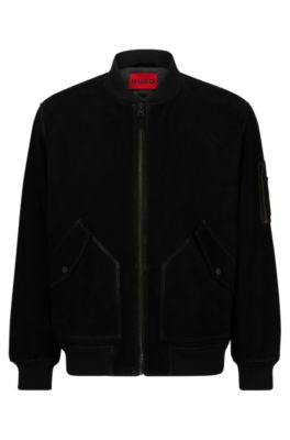 HUGO - Goat-suede bomber jacket with knitted trims