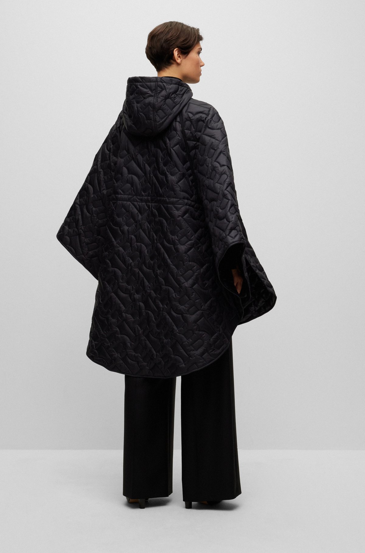 Oversized-fit poncho with monogram quilting, Black