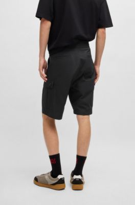 Shorts aus strukturierter Baumwolle mit rotem Logo-Label, Schwarz