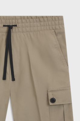Structured-cotton shorts with red logo label, Brown