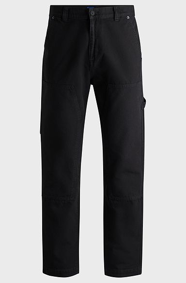 Tapered-fit trousers in cotton canvas, Black