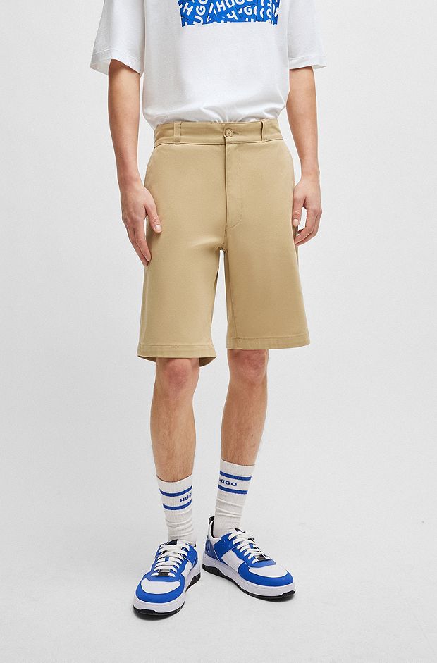 Regular-fit regular-rise shorts in cotton twill, Beige