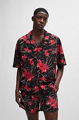 Relaxed-fit short-sleeved shirt in printed fabric, Black