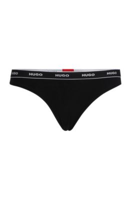 Stretch-cotton string briefs with logo waistband, Black