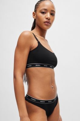 Stretch-cotton string briefs with logo waistband, Black