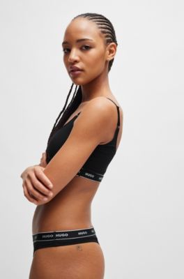 Stretch-cotton string briefs with logo waistband, Black