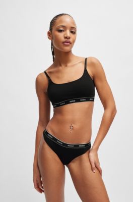Stretch-cotton string briefs with logo waistband, Black