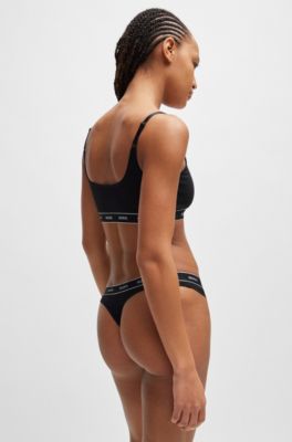 Stretch-cotton string briefs with logo waistband, Black