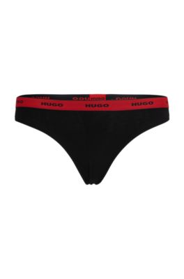 Stretch-cotton string briefs with logo waistband, Black