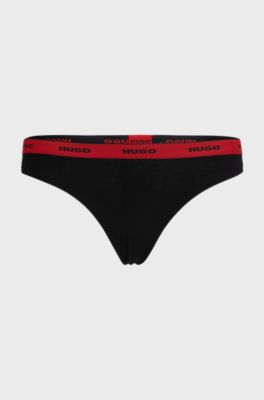 Stretch-cotton string briefs with logo waistband, Black