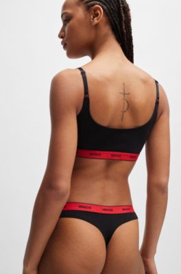 Stretch-cotton string briefs with logo waistband, Black