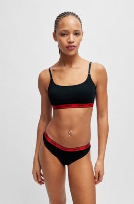 Stretch-cotton string briefs with logo waistband, Black