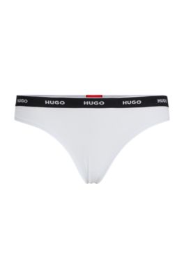 Stretch-cotton string briefs with logo waistband, White