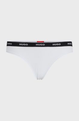 Stretch-cotton string briefs with logo waistband, White