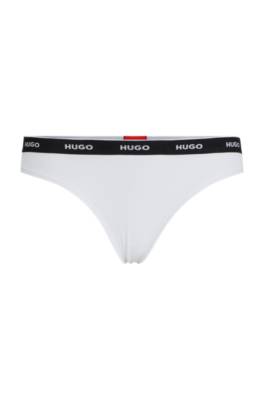 Stretch-cotton string briefs with logo waistband 1