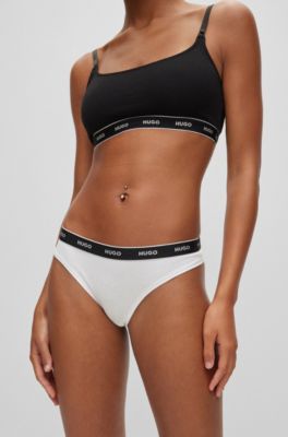 Stretch-cotton string briefs with logo waistband, White