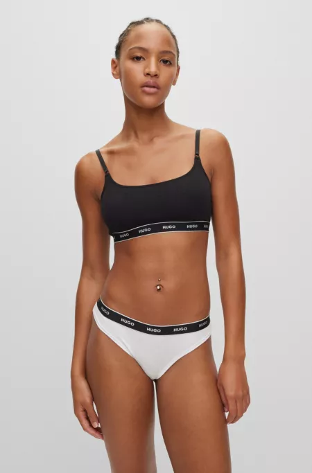Stretch-cotton string briefs with logo waistband