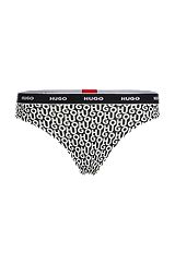 Stretch-cotton string briefs with logo waistband, Black Patterned