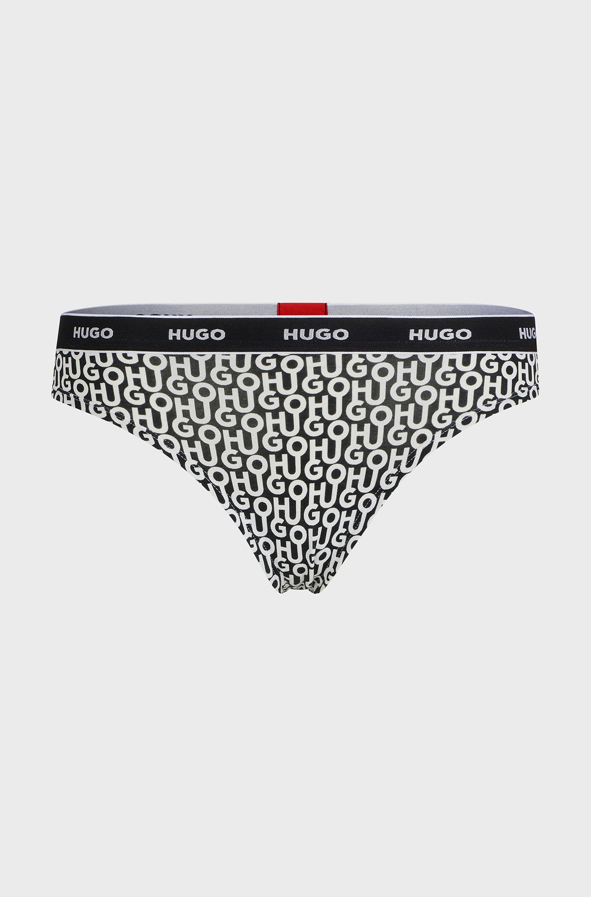Stretch-cotton string briefs with logo waistband, Black Patterned