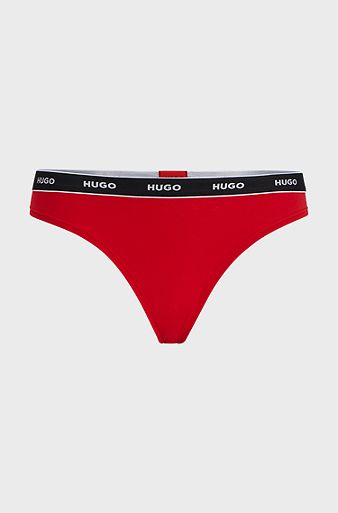 Stretch-cotton string briefs with logo waistband, Red